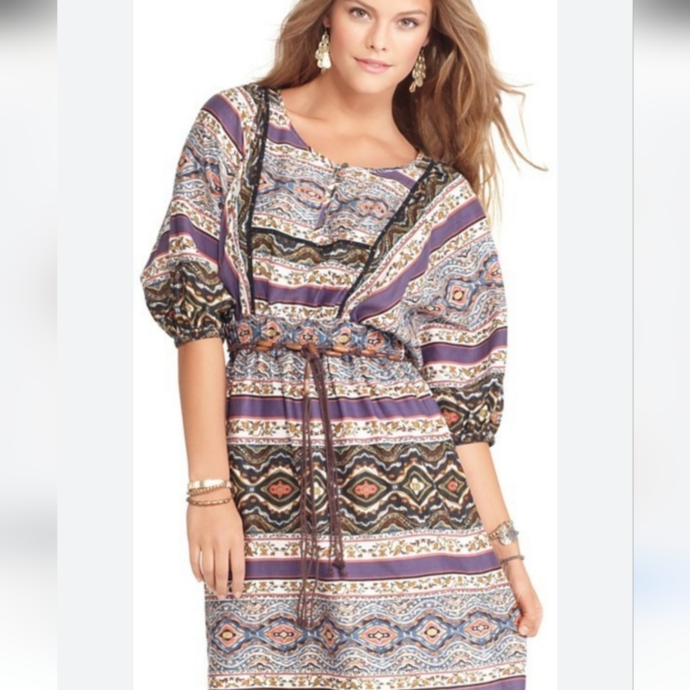 "Cute Bohemian" Jessica Simpson Multicolor Patterned Mini Dress